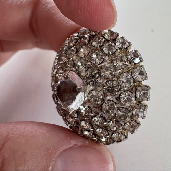 Vintage MCM Rhinestone Large Round Earrings Womens Pierced Formal - Picture 4 of 8